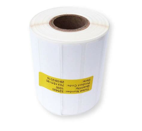 70mm x 15mm White polypropylene labels 25mm core 1000 labels on a roll ...