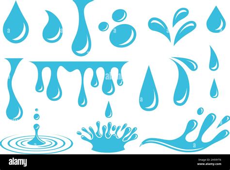 Cartoon water drops. Isolated drop, crying tears elements. Flat sweated drip, blue liquid splash ...