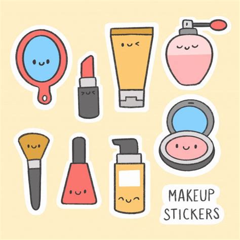 Premium Vector | Cute makeup sticker hand drawn cartoon collection ...