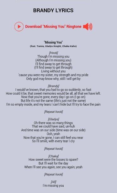 Brandy...Missing You lyrics | Missing you lyrics, Lyrics, Yours lyrics