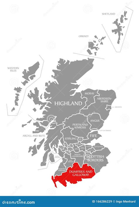 Dumfries and Galloway Red Highlighted in Map of Scotland UK Stock Illustration - Illustration of ...