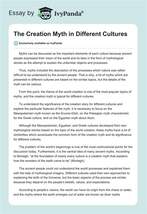 The Creation Myth in Different Cultures - 1161 Words | Essay Example