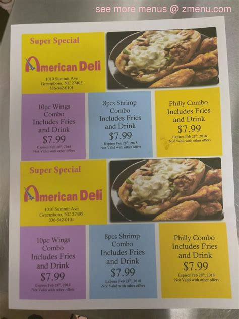 Menu at American Deli restaurant, Greensboro, Summit Ave #7