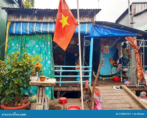 Typical Vietnamese House with Vietnam Flag. Architecture and ...