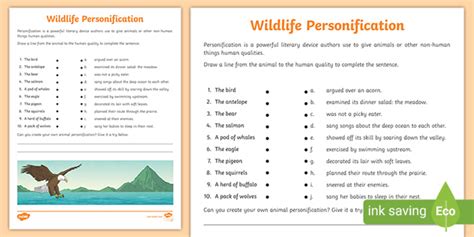 Wildlife Personification Worksheet | ELA Teaching Resources