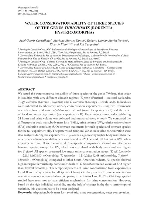 (PDF) Water Conservation Ability of Three Species of the Genus Thrichomys (rodentia, Hystricomorpha)