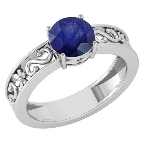 Certified 1.25 Ctw Blue Sapphire Solitaire Ring with Filigree Style 14K White Gold Made In USA