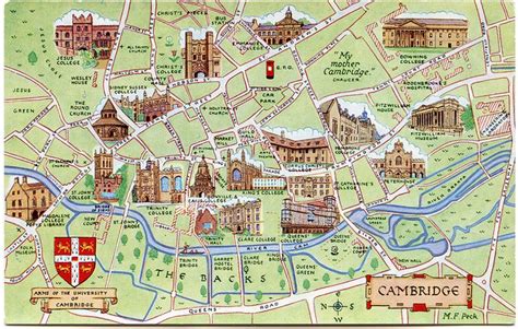 Postcard map of Cambridge | Cambridge map, Map, Cambridgeshire