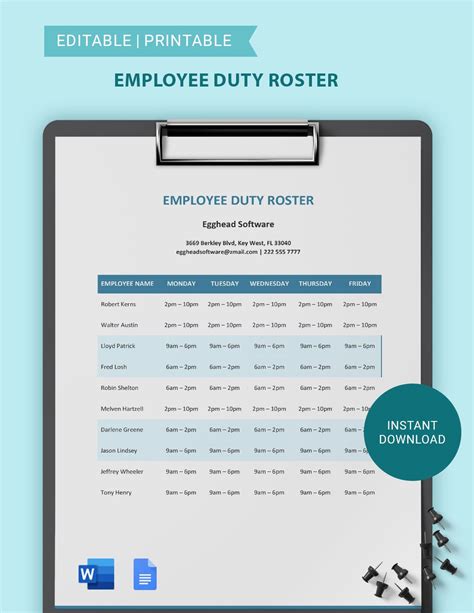 FREE Duty Roster Templates - Download in Word, Google Docs, Excel, PDF ...