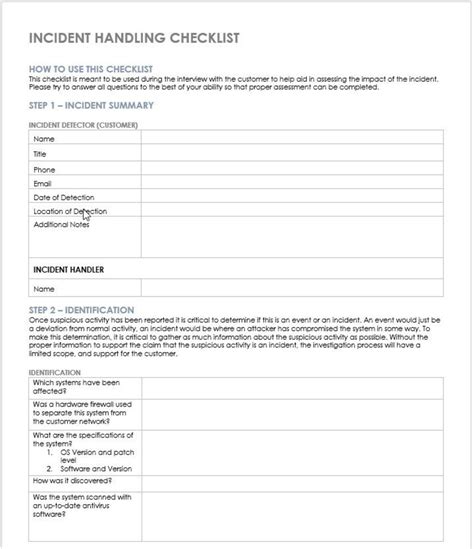 Incident Response Checklist Cyber Event Form Editable Word Docx Instant ...