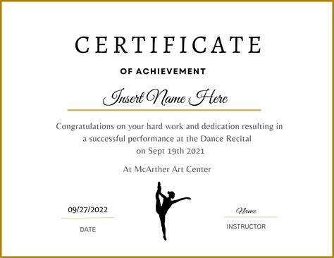 EDITABLE Dancer Certificate INSTANT DOWNLOAD, Dancing Award, Dancer Printable, Participation ...