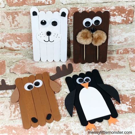 Popsicle Stick Arctic Animal Crafts - Messy Little Monster