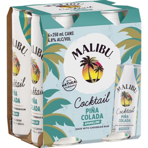 Malibu Pina Colada Cans (4 * 250ml) - Shop online at Thirsty ...