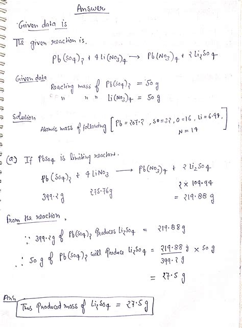 [Solved] Lead (II) sulfate reacts with lithium nitrate to produce lead (IV)... | Course Hero