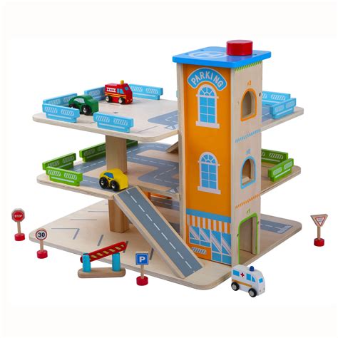 WOODEN CAR PARK GARAGE WITH LIFT FUN TOY CARS | eBay