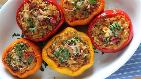 Baked stuffed capsicums | OverSixty | Fodmap recipes, Stuffed peppers ...