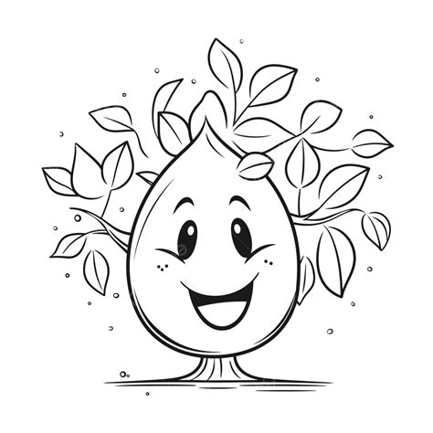 Happy Plant Tree For Coloring Page Vector Illustration Design Outline Sketch Drawing, Mango Tree ...