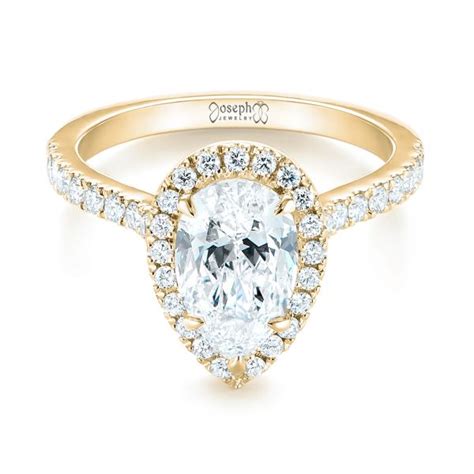 14k Yellow Gold Custom Pear Shaped Diamond Halo Engagement Ring #104780 ...