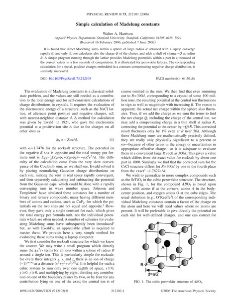 (PDF) Simple calculation of Madelung constants