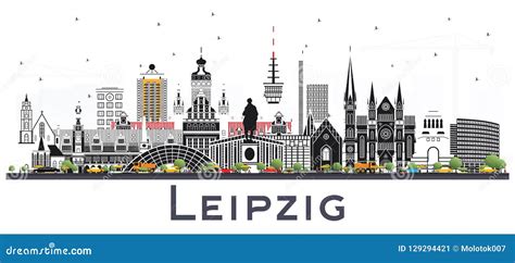 Leipzig Germany City Skyline with Gray Buildings Isolated on White ...