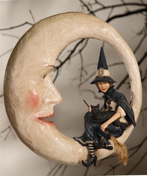 Bethany Lowe Witch on Moon Halloween Door Decor, Paper Mache,16'' x 16''H #BethanyLowe | Vintage ...