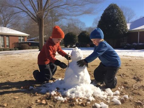 Premium AI Image | Kids building a snowman in winter day