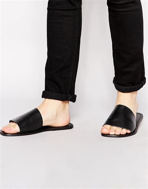 Asos Slide Sandals In Leather in Black for Men | Lyst