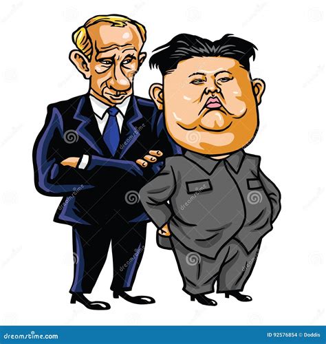 Kim Jong-un with Vladimir Putin. Cartoon Vector Illustration. May 17 ...