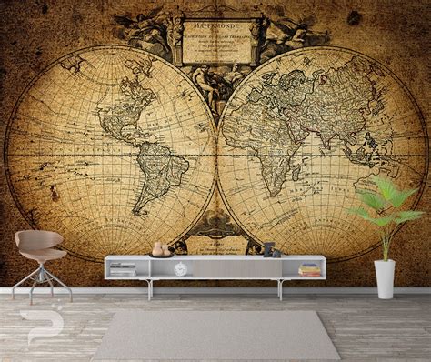 Vintage World Map WALL MURAL Old Map Wallpaper Nautical Map | Etsy