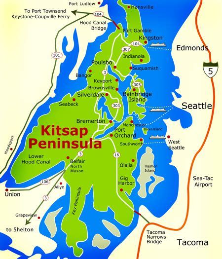 Kitsap Peninsula Regional Map | Washington state travel, Bangor washington, Seattle