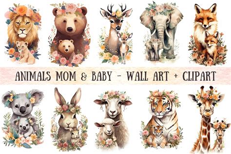 Mom And Baby Animals Clip Art