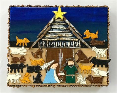 All the Dogs Gathered Round | Christmas nativity scene, Christmas art ...