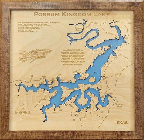 Possum Kingdom Lake, Texas - laser cut wood map | Possum kingdom lake ...