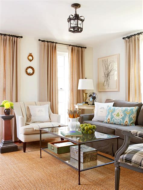 neutral sitting area beige drapes coffee table Arranging Bedroom ...