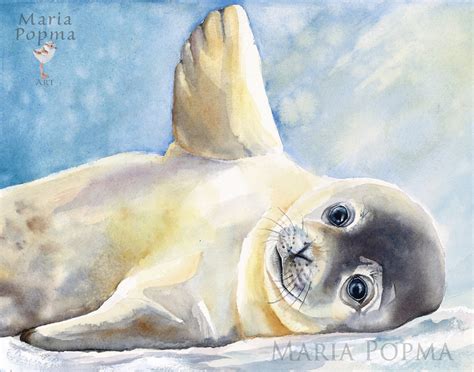 Seal Pup Watercolor Ocean Animal nursery Wall Art DIGITAL DOWNLOAD Christmas Gift Living Room ...