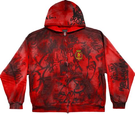 Balenciaga Red 'Skater Graffiti' Zip Hoodie | INC STYLE