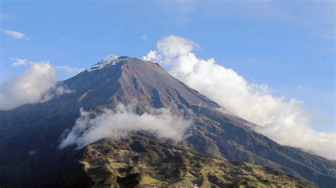 Tungurahua Volcano and the town of Banos in the Pastaza Valley, Ecuador Stock Video Footage ...