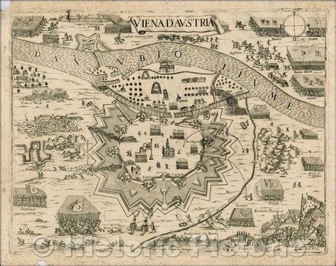 Historic Map - Viena d'Austria/One d'Austria, 1683, Giuseppe Longhi ...