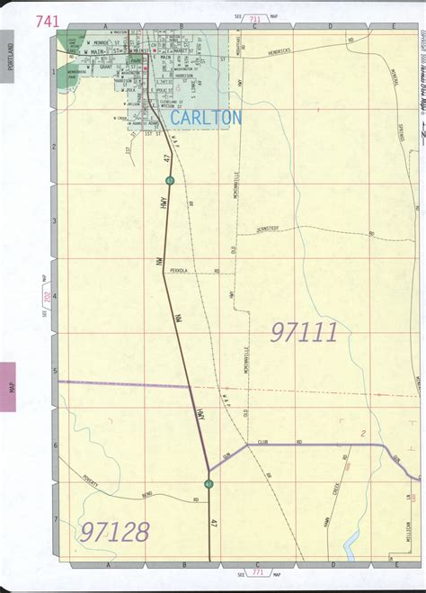 Map of Carlton city, Oregon US,detailed map with highways streets shopping centers