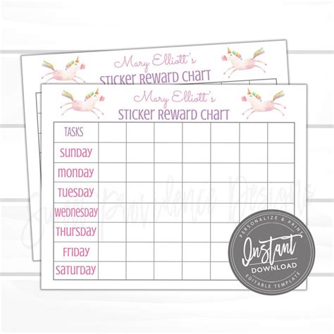 Editable Kids Sticker Reward Chart | Sweet Providence Designs