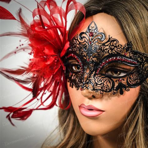 Red Masquerade Masks Red Feather Masquerade Mask Halloween | Etsy