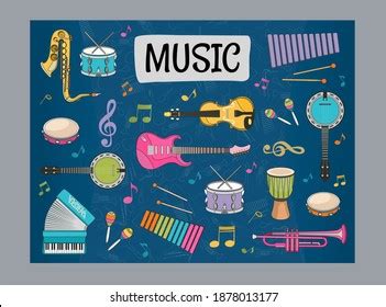 Blue Background Design Musical Instruments Variety Stock Vector ...