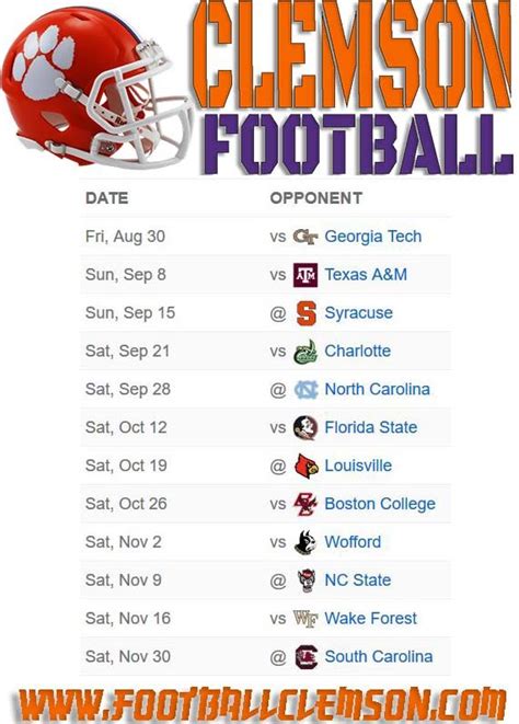 Clemson Football Schedule | Clemson football, Clemson football schedule ...