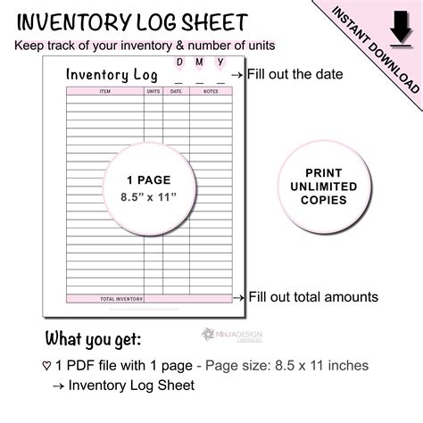 Printable Inventory Log Sheet for Business | Etsy