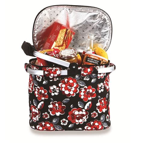 14" Insulated Collapsible Black & Red Floral Lunch Bag Tote | Christmas ...