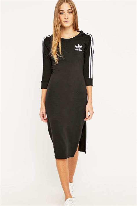 adidas Originals Three Stripe Black Midi Dress | Lyst UK