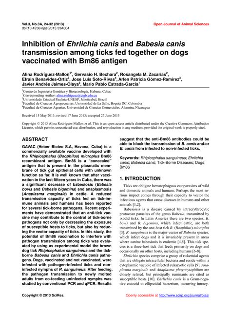 (PDF) Inhibition of Ehrlichia canis and Babesia canis transmission ...