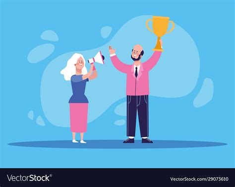 Cartoon woman using a megaphone and businessman Vector Image