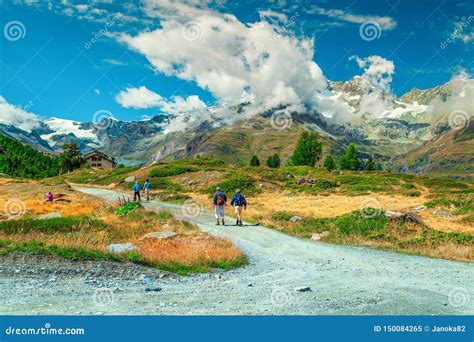 Alpine Hiking Trails with Active Backpacker Hikers, Zermatt, Switzerland, Europe Editorial Image ...