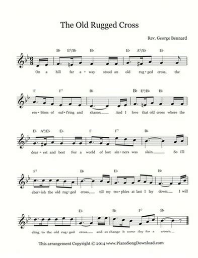 The Old Rugged Cross: free hymn lead sheet with melody, chords and lyrics